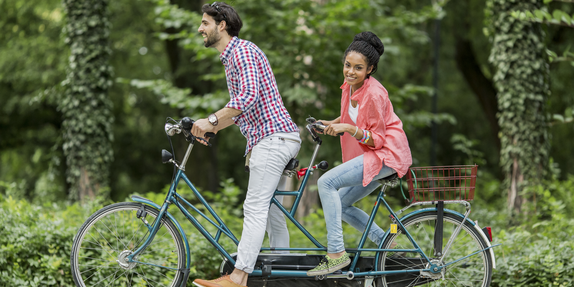 Couple bicycling
